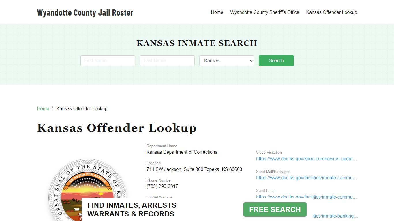 Kansas Inmate Search, Jail Rosters